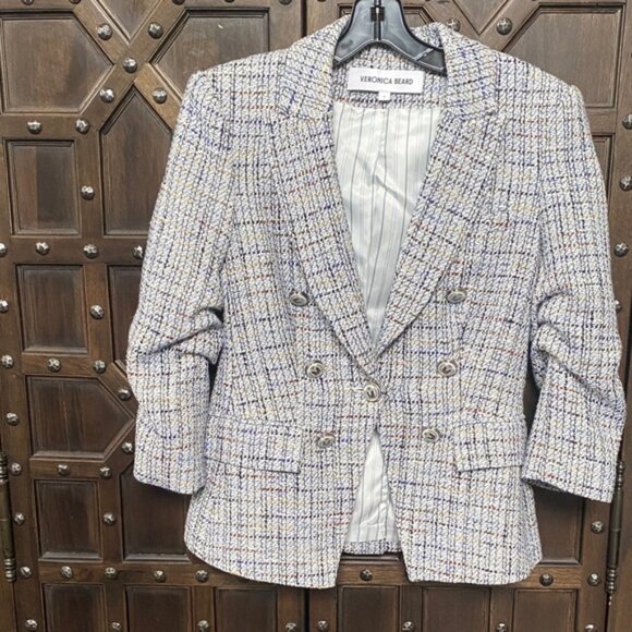 Veronica Beard Textured Blazer in Blue and White - Picture 1 of 5